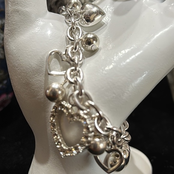 BRACELET Silver Heart Charms Australian Crystals in Open Heart Lobster Clasp - Picture 3 of 6